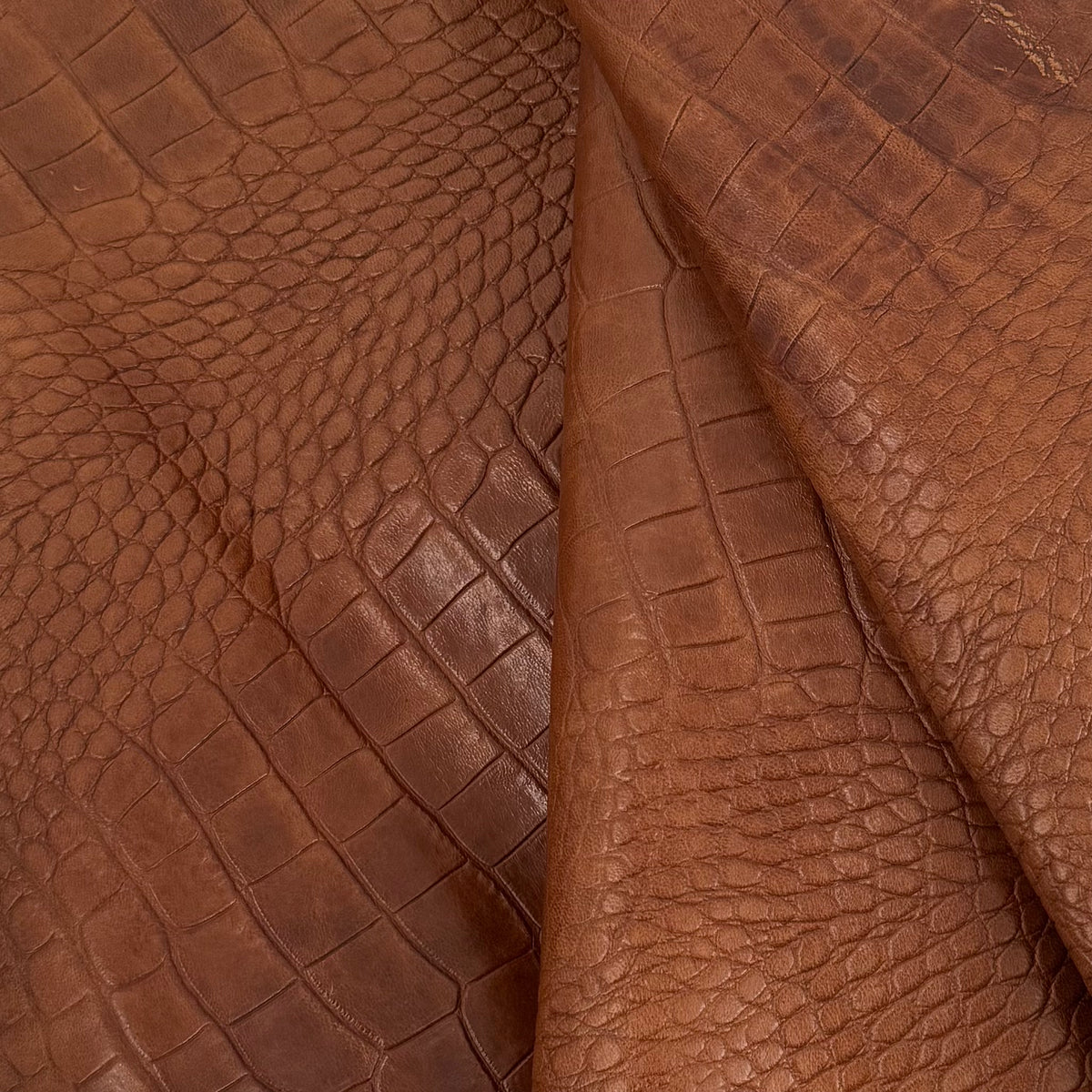 French Veg-Tan Crocodile Embossed Lamb Leather