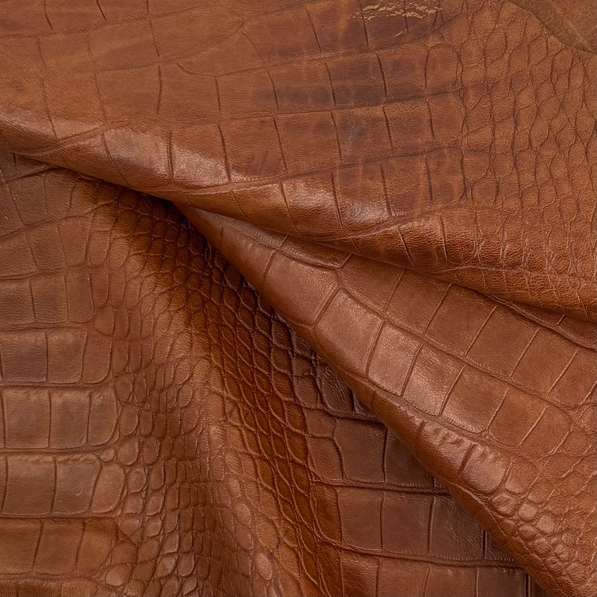 French Veg-Tan Crocodile Embossed Lamb Leather