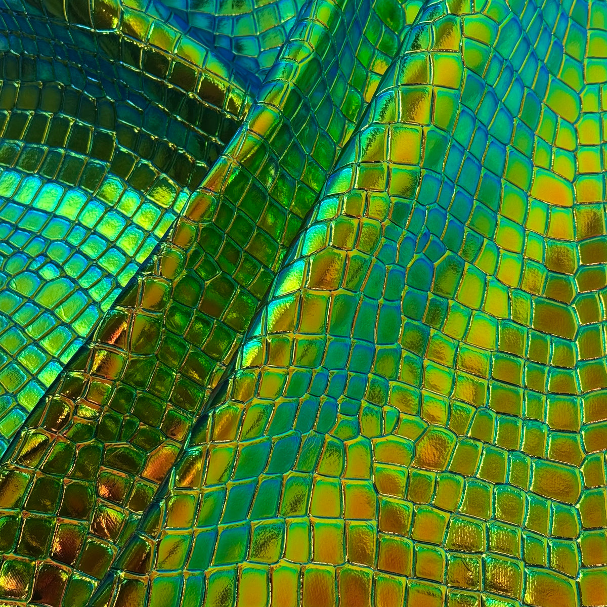 Holographic Crocodile Embossed Cow Hide