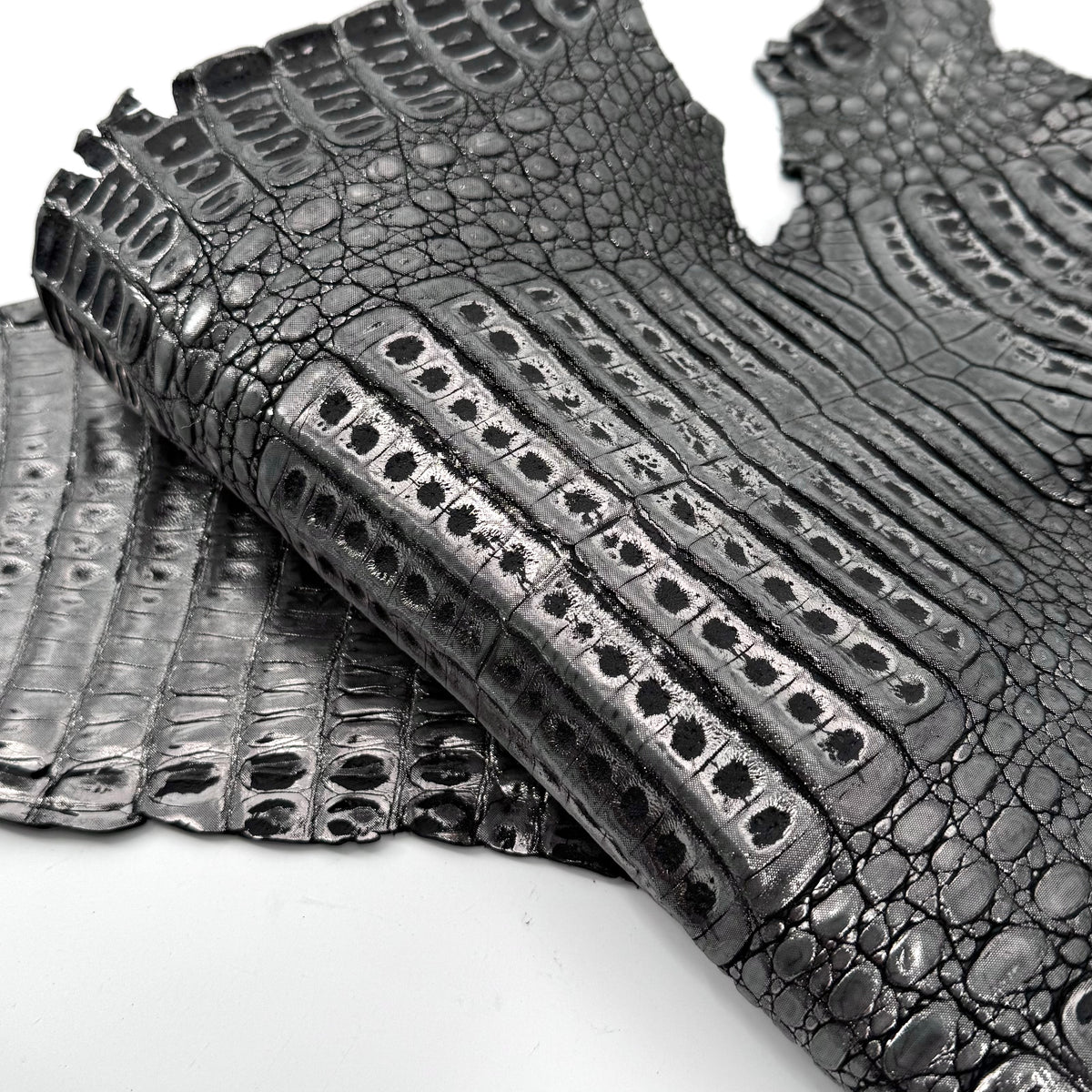 Black Distressed Metallic Caiman Crocodile - only 15 available | Sale