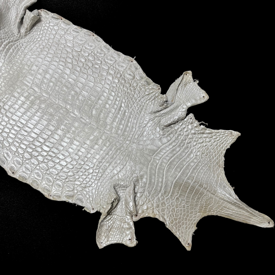 Metallic pearl Nile crocodile leather crafted for elegant, high-end accessories – District Leathers