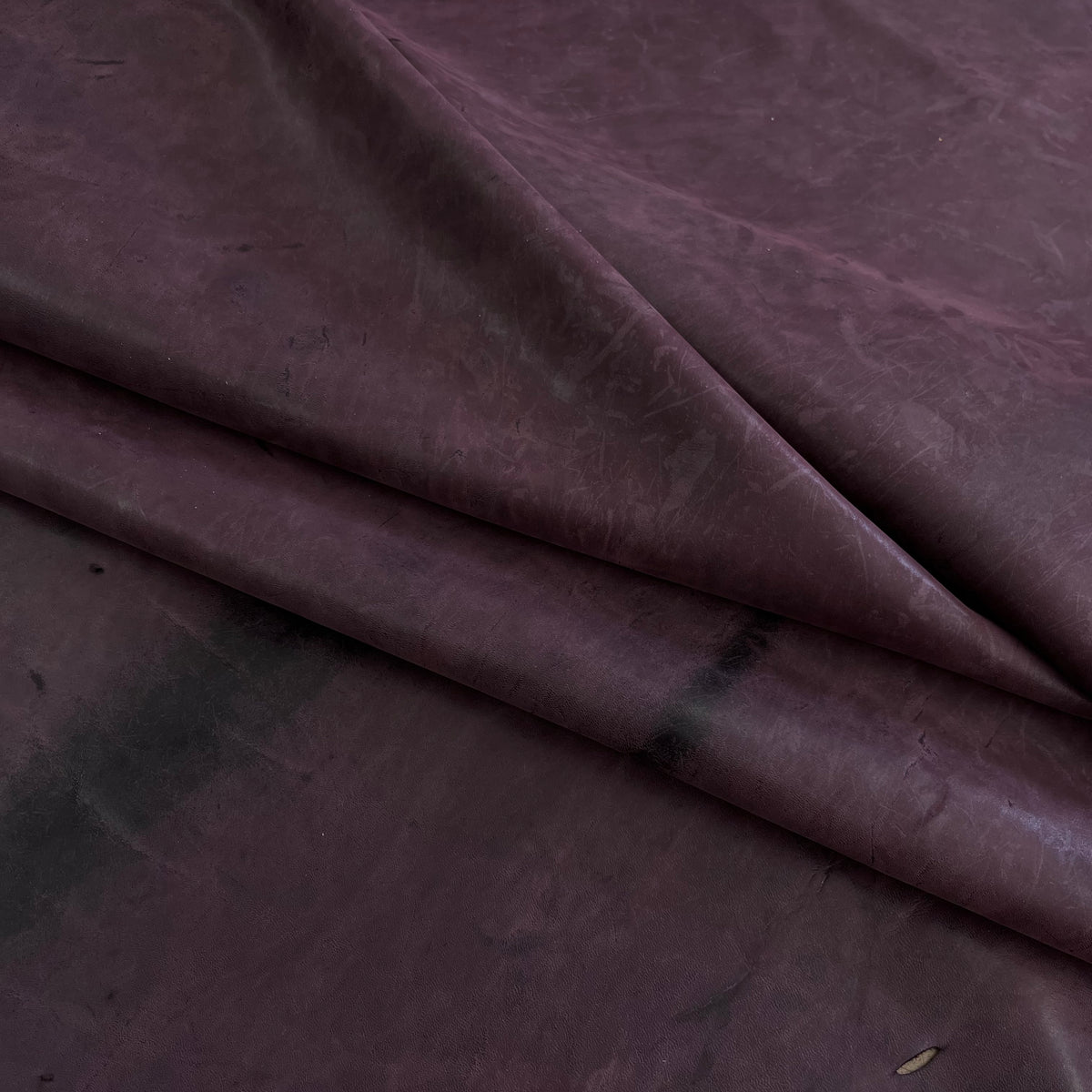 Wild Thing Nubuck Horse Leather in Burgundy – bold wine-toned hide that matures with rich patina, from District Leathers.