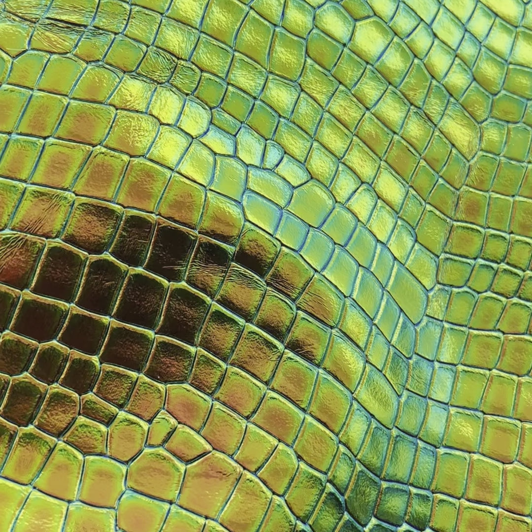 Holographic Crocodile Embossed Cow Hide | Ships mid-September