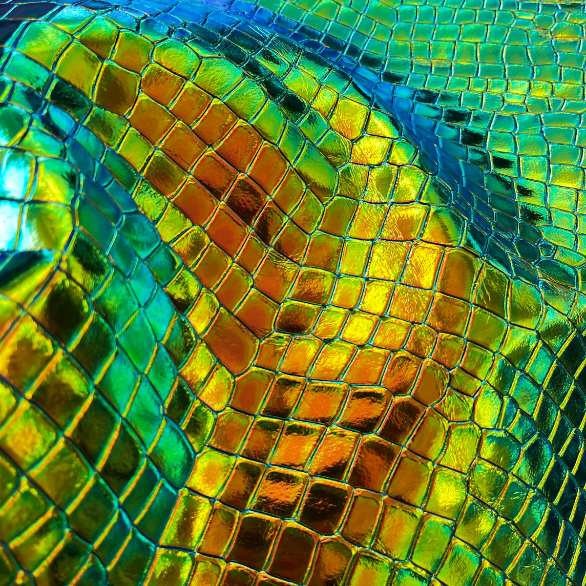 Holographic Crocodile Embossed Cow Hide | Ships mid-September