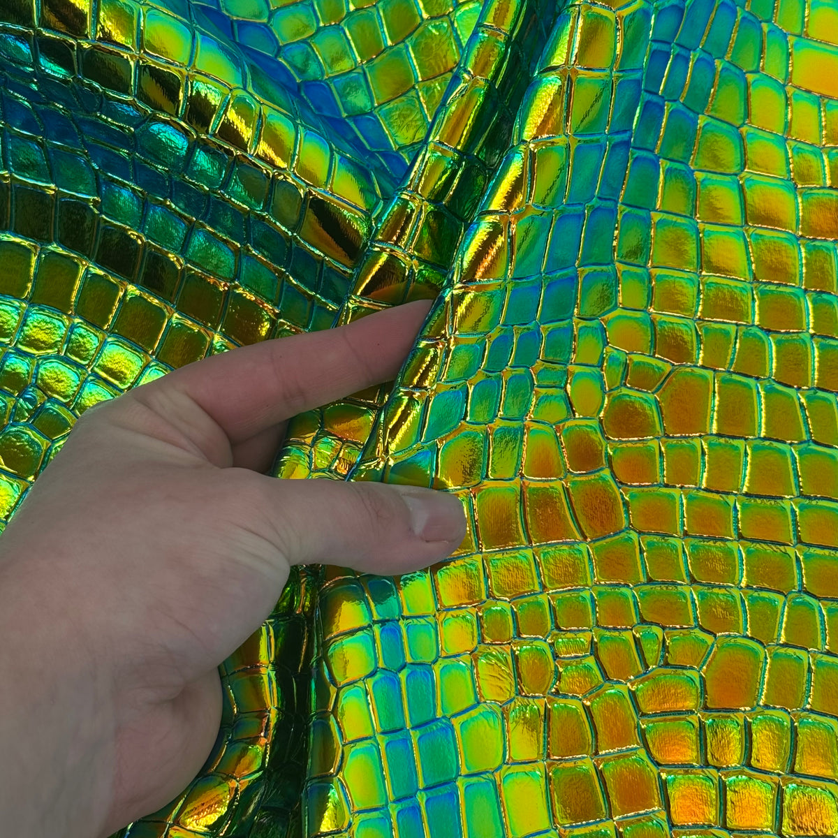 Holographic Crocodile Embossed Cow Hide