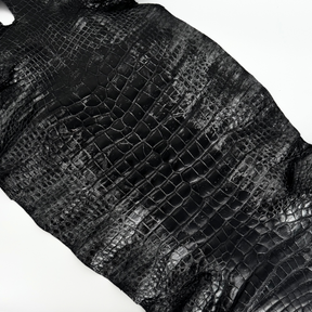 Wild American alligator leather skin in black and silver by District Leathers