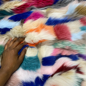 Genuine Fox Fur Plate | Multicolor III | Teal Pink Ivory