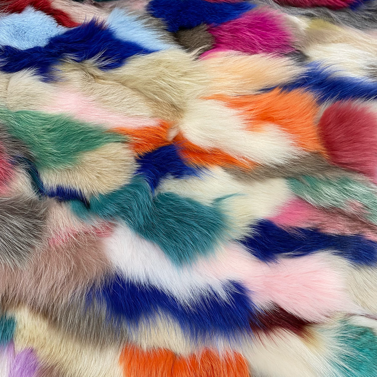 Genuine Fox Fur Plate | Multicolor III | Teal Pink Ivory