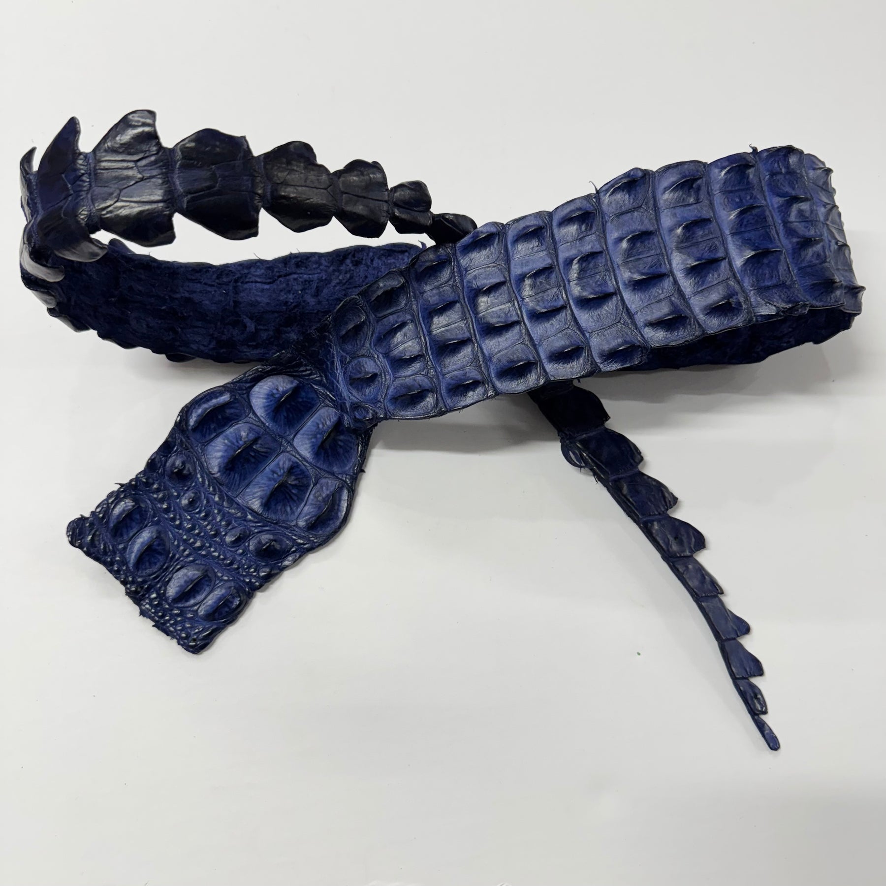 Mod Blue crocodile backstrap available online – premium exotic leather for leathercraft projects
