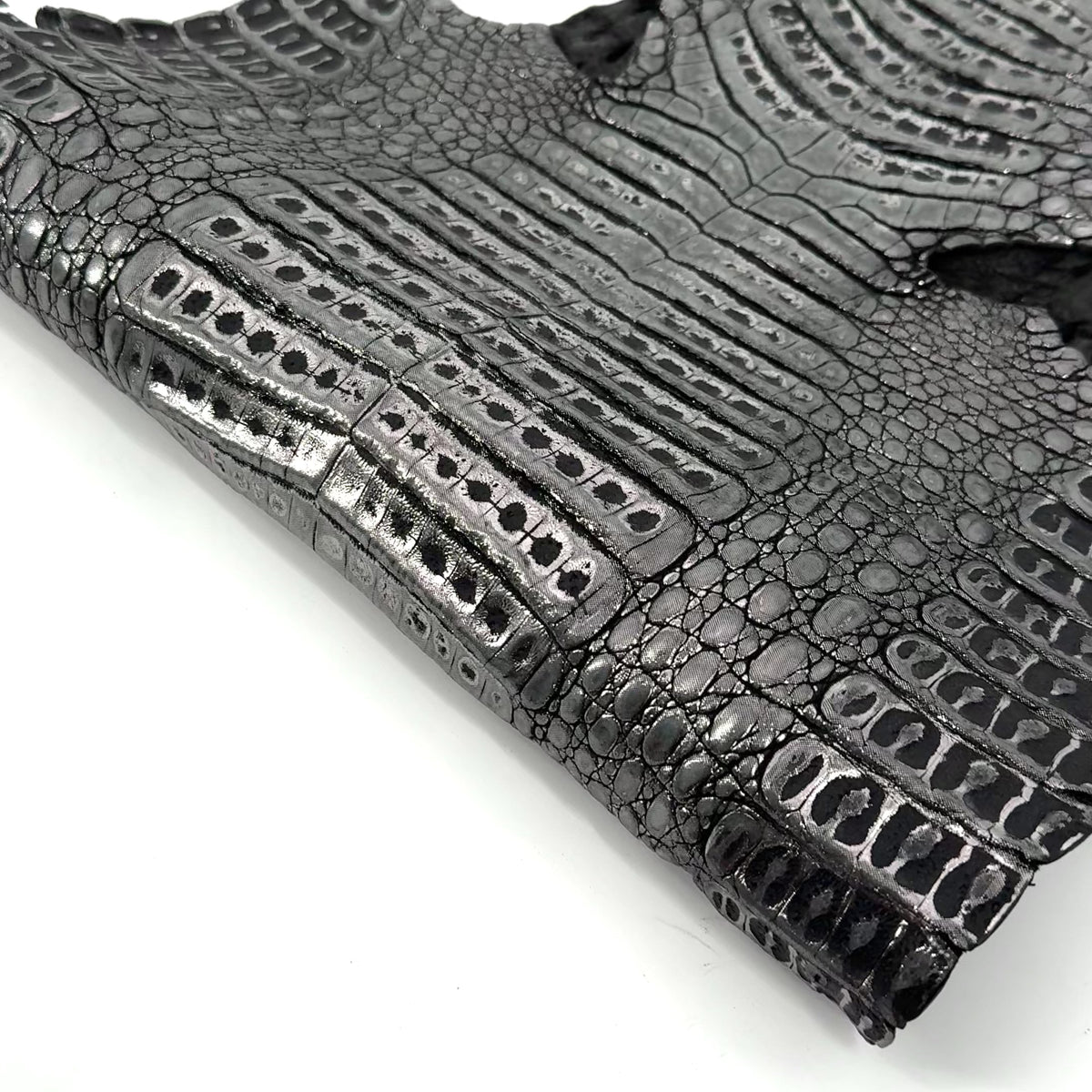 Black Distressed Metallic Caiman Crocodile - only 15 available | Sale