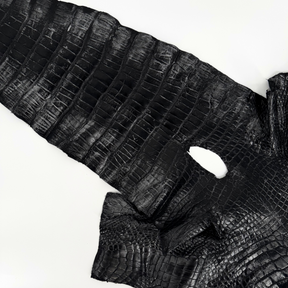 Chrome tanned glazed black and silver alligator leather by District Leathers